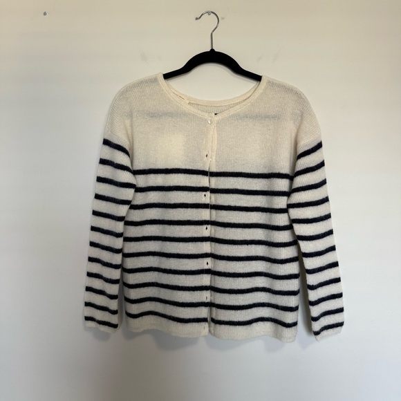 Sezane Gaspard Cardigan Ecru and Navy Striped XS - Picture 2 of 8
